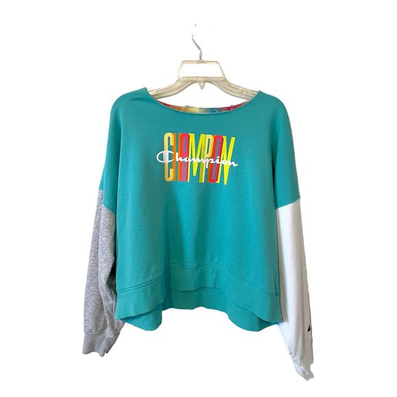 Champion Bright Scoop Neck Sweatshirt Teal White Size XL - Picture 1 of 6